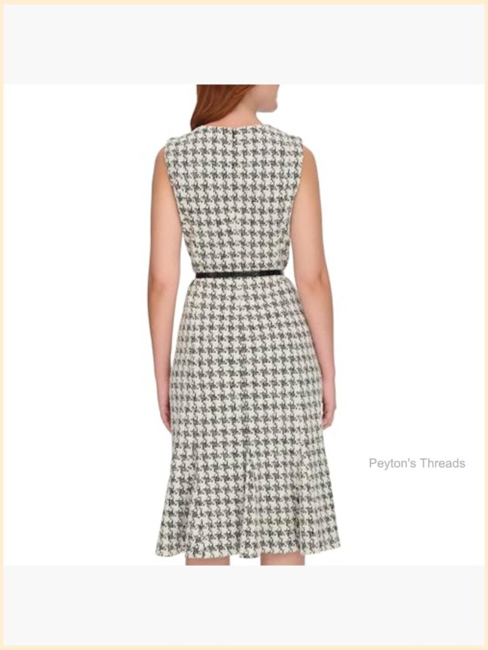Sleeveless Belted Boucle Knit Fit & Flare Dress with Collared Neck - Picture 4 of 5